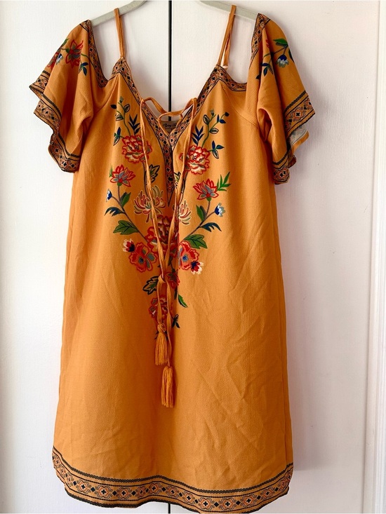 Flying Tomato Dresses & Skirts - Flying Tomato Mustard Cold-Shoulder Dress or Cover-up